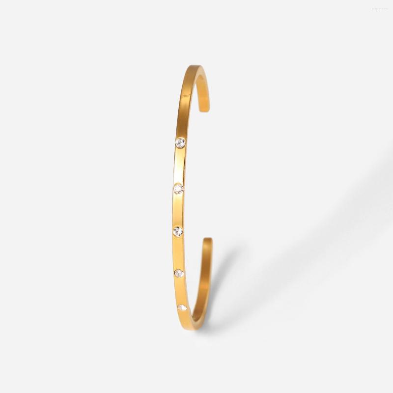 

Bangle Arrival 18K Gold Plated Trendy Stainless Steel Zircon Opening Bracelets For Women Fashion Jewelry Wedding Party Gifts