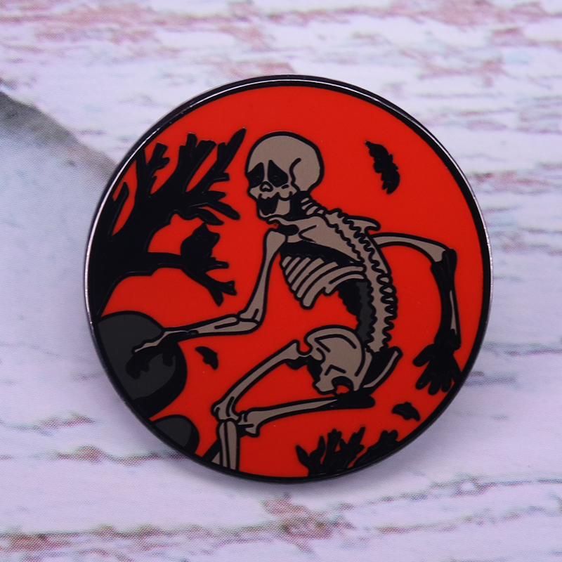 

Spooky Bloody Skull Enamel Pin Tombstone Mass grave Skeleton Brooch Gothic Style Halloween Accessories, As picture