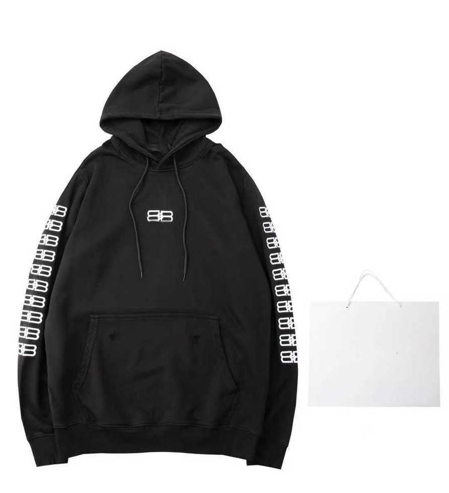 

22SS Designer Autumn Ballanciagas Hoodie New Product High Grade Balanciagas Hooded Sweater Men's Edition Heavy Industry Embroidery Print Casual Black Jacket, No sale