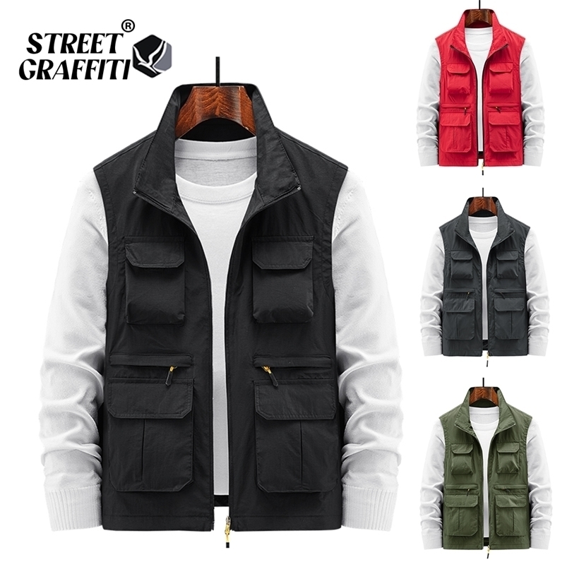 

Men' Vests .T.G Men Solid Casual Vest Jackets Fashion Brand Outdoor Warm Windproof Coats High Quality Winter Jackets For Male 221010, Red