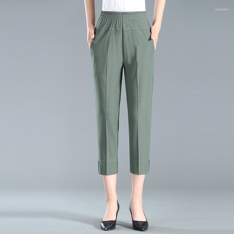 

Women's Pants Summer Women Casual Thin Capri Fashion Slim Office Lady High Waist Loose Pencil Black White