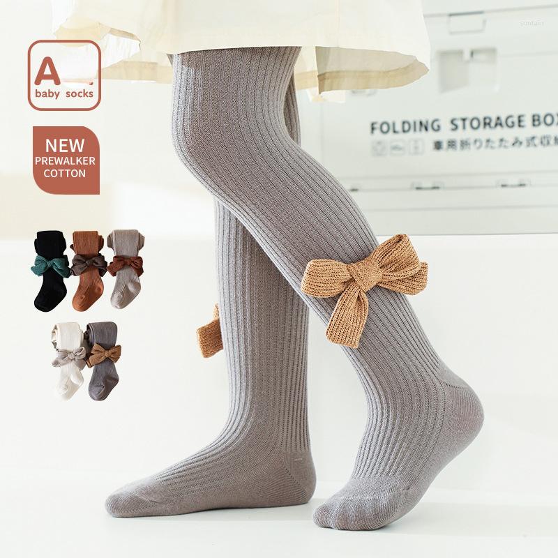 

Jackets 3887A Children's Leggings 2022 Autumn Spring Solid Color Bow Girls Pantyhose Breathable Baby Pants All Match Girl's Tights, Beige