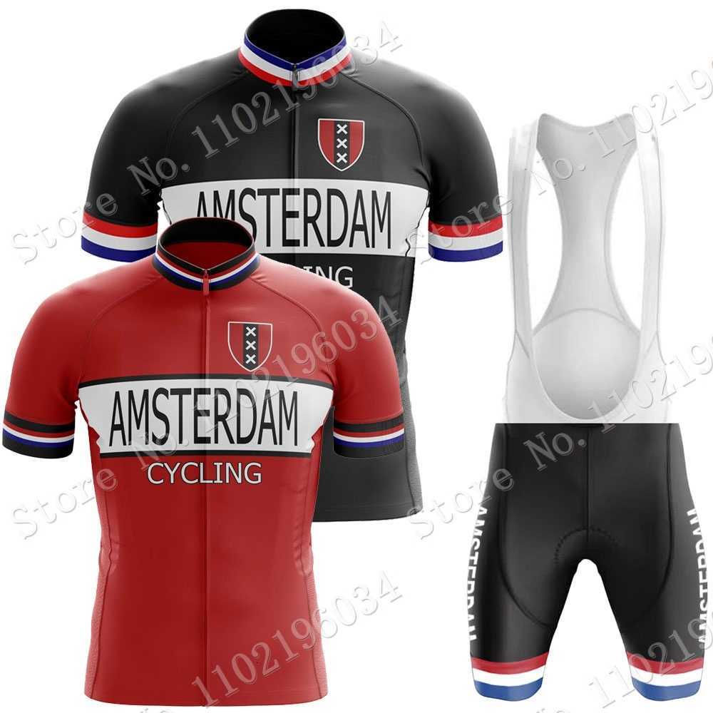 

Cycling Jersey Sets Amsterdam Netherlands 2022 Cycling Jersey Set Retro Clothing Men Road Bike Shirts Suit Bicycle Bib Shorts MTB Fietskleding