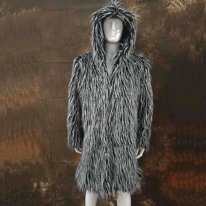 

Men's Fur Faux New winter autumn men faux fur Hooded coat long windbreaker loose warm fashion man rabbit Peacock feather leather jacket L220927, Blue