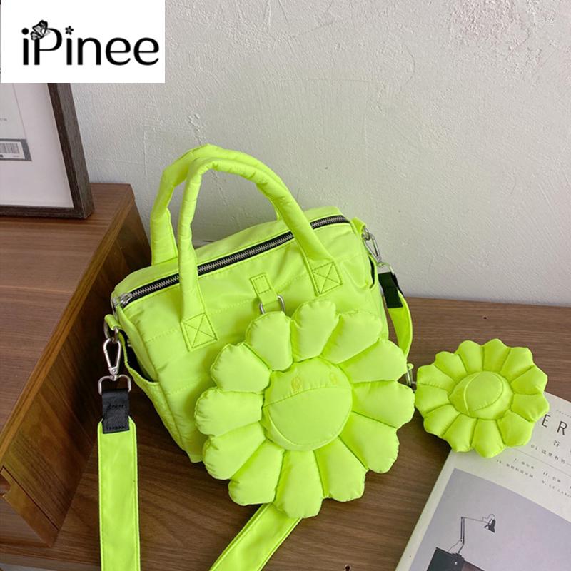 

Evening Bags IPinee Fashion Women Handbag Oxford Fabric Flower Female Crossbody Bag Solid Color Square Commuter, Black