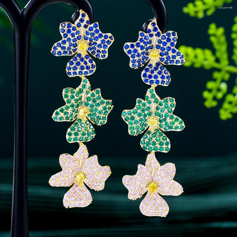 

Dangle Earrings GODKI Night Club Flower Drops For Women Wedding Zircon Waterdrop Dubai Bridal Costume Jewelry Summer Party