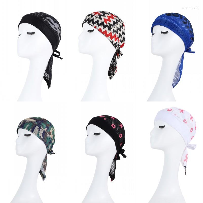 

Scarves Breathable Mesh Printed Men Women Bandana Hats Fashion Unisex Casual Stretch Adjustable Lace Up Hip Hop Turban Pirate Cap