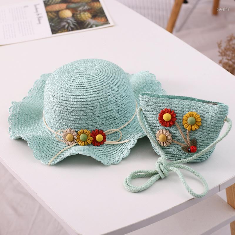 

Hats Children's Straw Hat Summer Girl Beach Sun Bag Set Sunscreen
