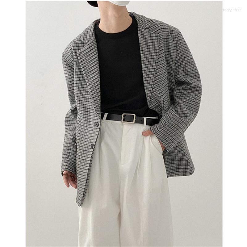 

Men's Suits 2022 Men's Lattice Suit Jackets Loose Houndstooth Coats Vintage Blaser Masculino Fashion Single-Breasted Blazer Casual, Gray