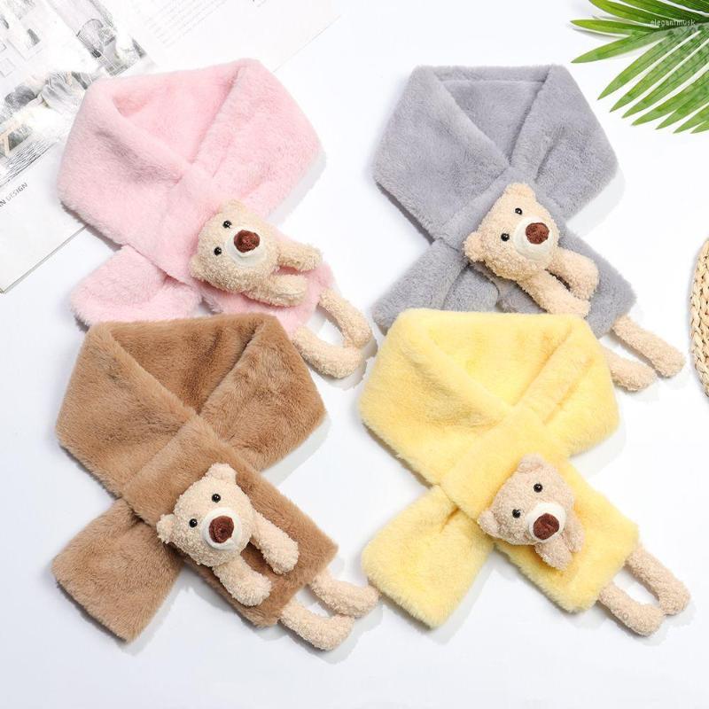 

Scarves Kids Gift Windproof Shawl Thicken Bear Cross Scarf Warm Bib Neckerchief Plush Scarfs
