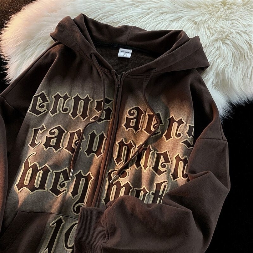 

Womens Hoodies Sweatshirts Hip Hop Streetwear women Letter Print Loose Casual Hoodie Zip Hoodie Ladies High Street Trend Couple Hoodie womens Harajuku 221010