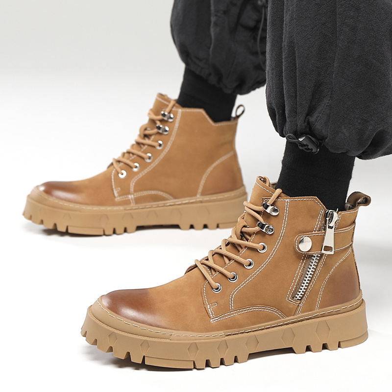 

Boots Genuine Leather Men AutumnWinter Korean Style Trendy Casual Ankle Platform Increased Mens Tooling 221008, Black