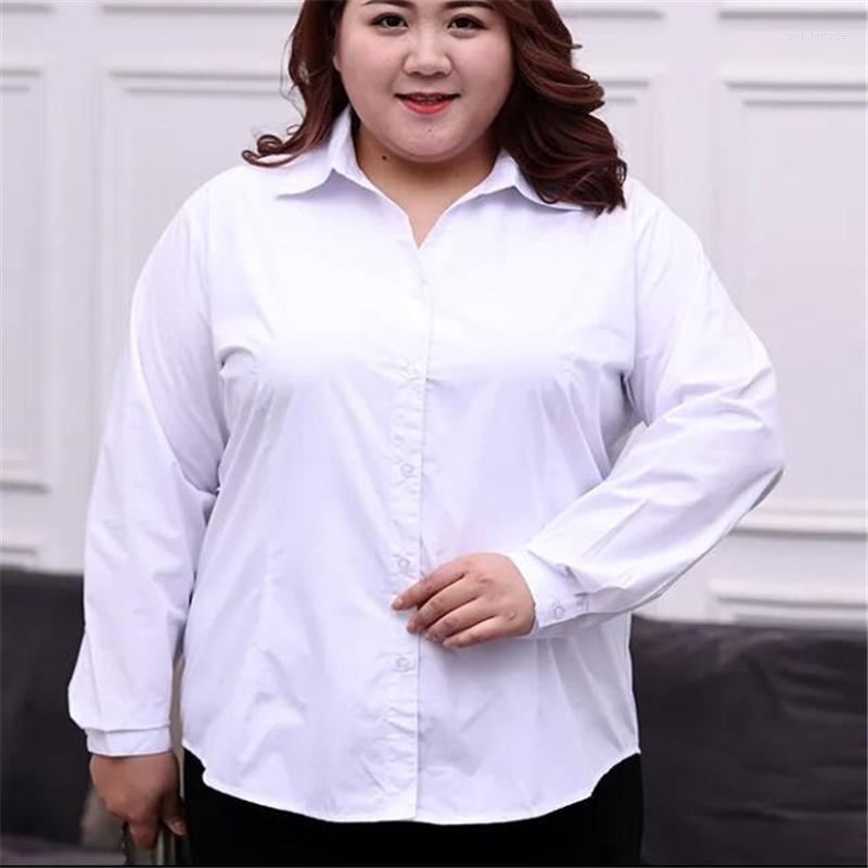 

Women's Blouses Fat Women's Shirt Fertilizer Increase Loose Women White Long-sleeve Laple Button Up Formal Overalls Woman