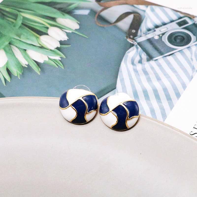 

Backs Earrings Navy Blue White Enamel Mixed Cute Small Splicing Glazing Jewelry