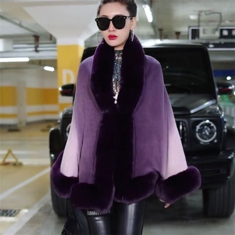 

Scarves Novelty Gradient Dyeing Faux Rex Rabbit Fur Cape Shawl Big Knit Acrylic Cashmere Cardigan Poncho Women Winter Wraps Coat 221010