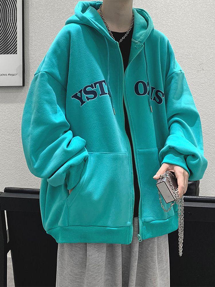

Men' Hoodies Sweatshirt With Zipper Men Oversized Letter Printed Hoodie 2022autumn Winter Vintage Fashion Jacket Streetwear, Black