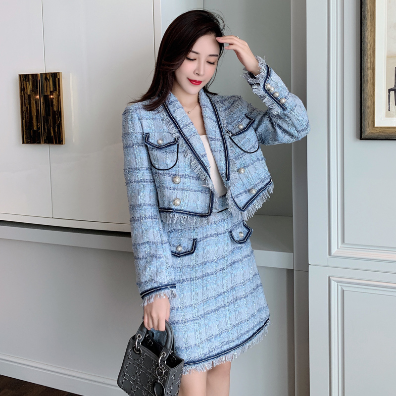 

Two Piece Dress Fahsion Woolen Tweed Set Women Clothing Autumn Winter Small Fragrance Temperrament Office Lady Tassel Skirt Suits 221010, 2 piece set