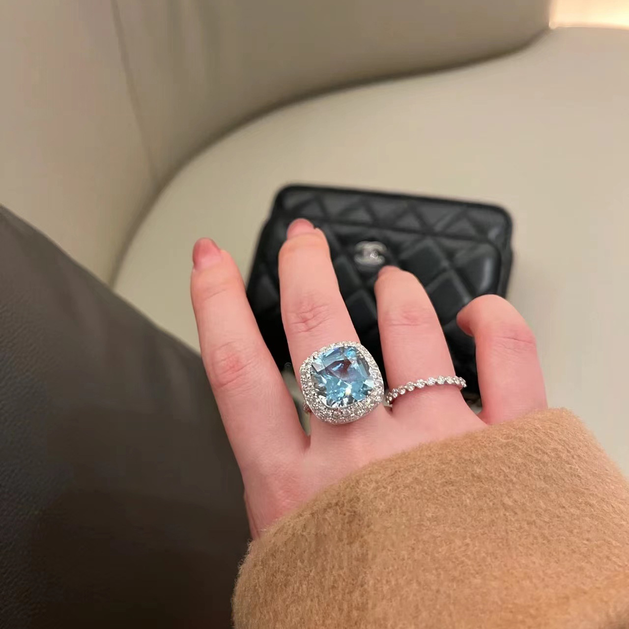 

Blue Sapphire Engagement Ring with Zircon Silver Charms - Elegant Women's Jewelry