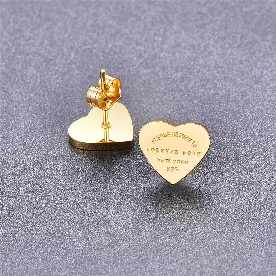 

Gold Color Classic Style Women Designer Studs Titanium Steel Fashion Heart Love Earrings