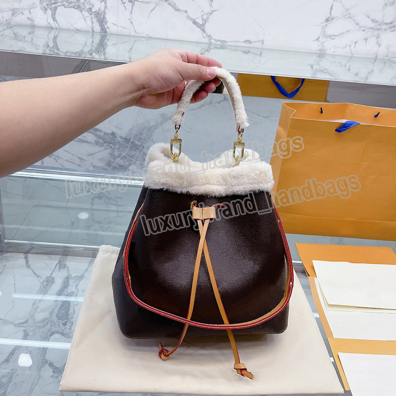 

Designer Bags Brand Tote Bag Luxury Handbags Shoulder Bucket Bags Fashion Leather Lambswool Drawstring Purses Cross Body, Color 02