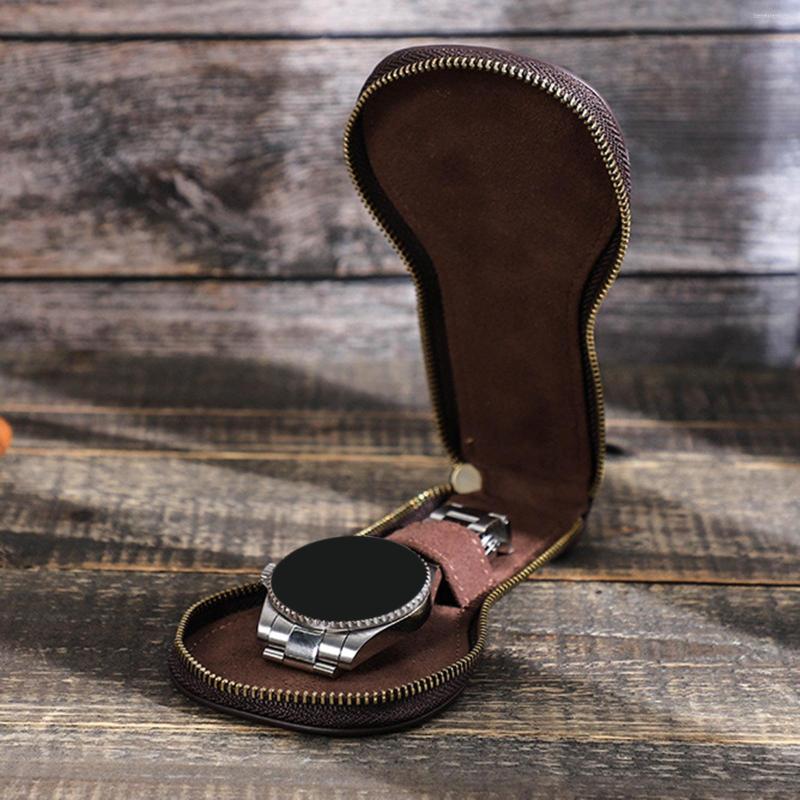 

Watch Boxes Bag Wristwatch Display Case Organizer Zippered Handmade Elegant Brown