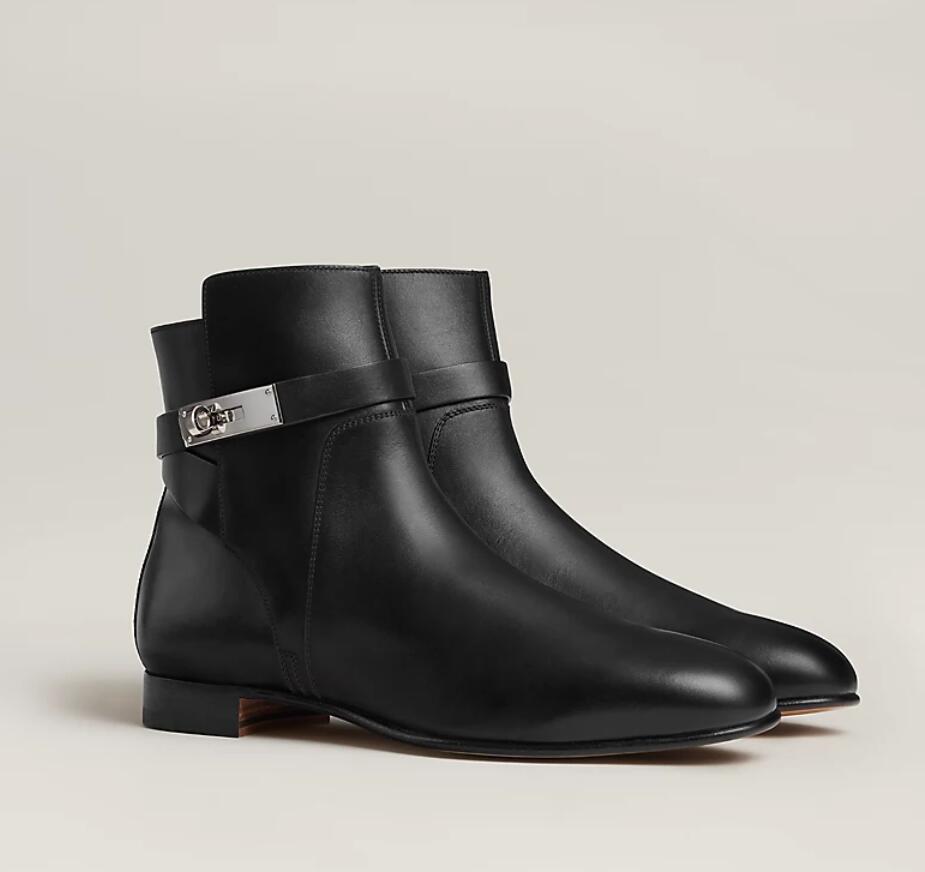 

Women ankle boot low heel genuine leather luxury designer shoes NEO Ankle-boots black brown strap and Buckle brand booties