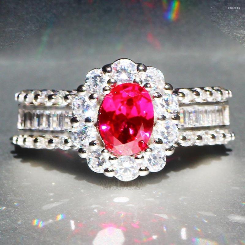 

Wedding Rings YaYI Jewelry Princess Cut 3.9 CT Red Zircon Silver Color Engagement Heart Girls Party Gifts