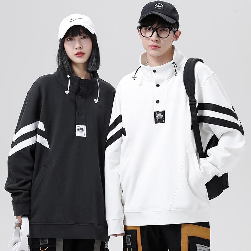 

Men's Hoodies Fashion Unisex Turtleneck Patchwork Sweatshirts Brand Clothing Jacket Spring Autumn Loose Casual Men Solid Cotton Coats, Black