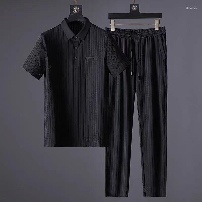 

Men's Tracksuits Clothes For Men Summer Comfortable Breathable High-Quality Casual Sports Suit Light And Familiar Style Lapel Two-Piece Set, Black
