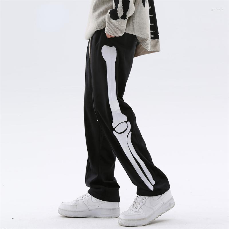 

Men' Pants Skeleton Bone Patch Embroidered Sweatpants Men Hip Hop Baggy Vintage Casual Black Streetwear Joggers Straight Trousers