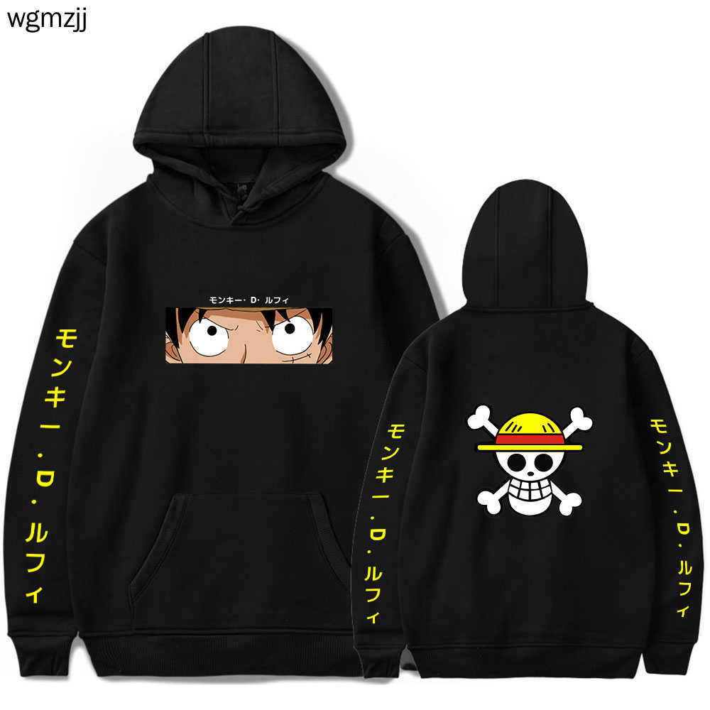 

Men's Hoodies Sweatshirts One Piece Hoodie Men's Anime Hoodies Sweatshirt Monkey D. Luffy Printed Pullover Tops Hip Hop Streetwear Clothes T221008, Black