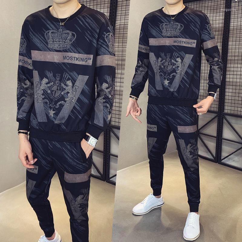 

Men's Tracksuits Men's Autumn Fashion Printing Two-piece Large Size Loose Tracksuit Men Set Trainingspak Heren Round Neck Sweater, Tz223