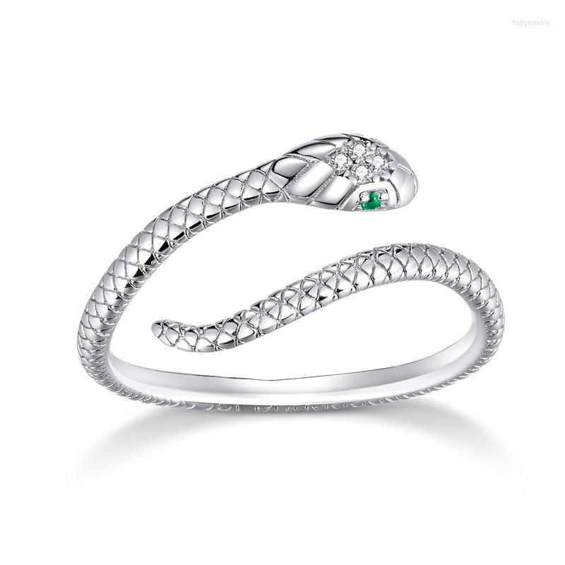 

Wedding Rings Bamoer Sterling Silver Platinum Plated Adjustable Ring Green Zircon Retro Textures Snake Fashion Jewelry SCR666