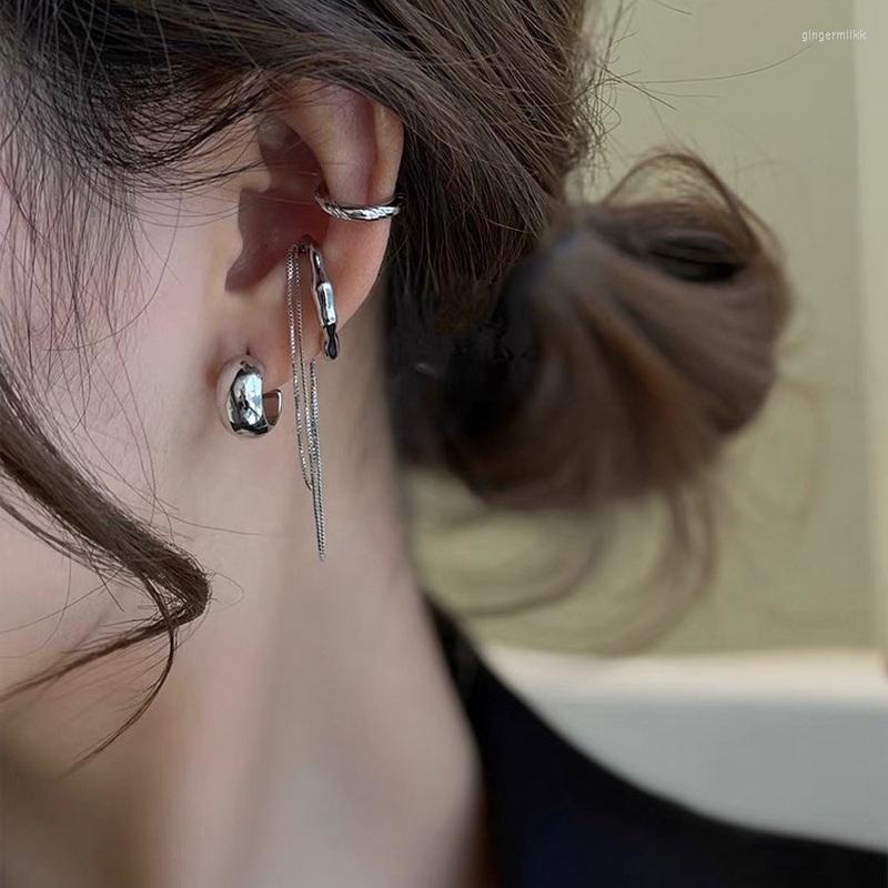 

Backs Earrings 4PCS/SET Gold Silver Color Metal Irregular Chain Tassel Clip For Women Fake Piercing Earbone Ear Cuff 2022
