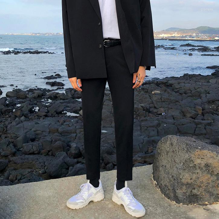 

Men's Pants Summer Men's Suit Fashion Slim-Fit Straight Trousers Business Casual Ninth With Pockets High Waist Solid L10, Black