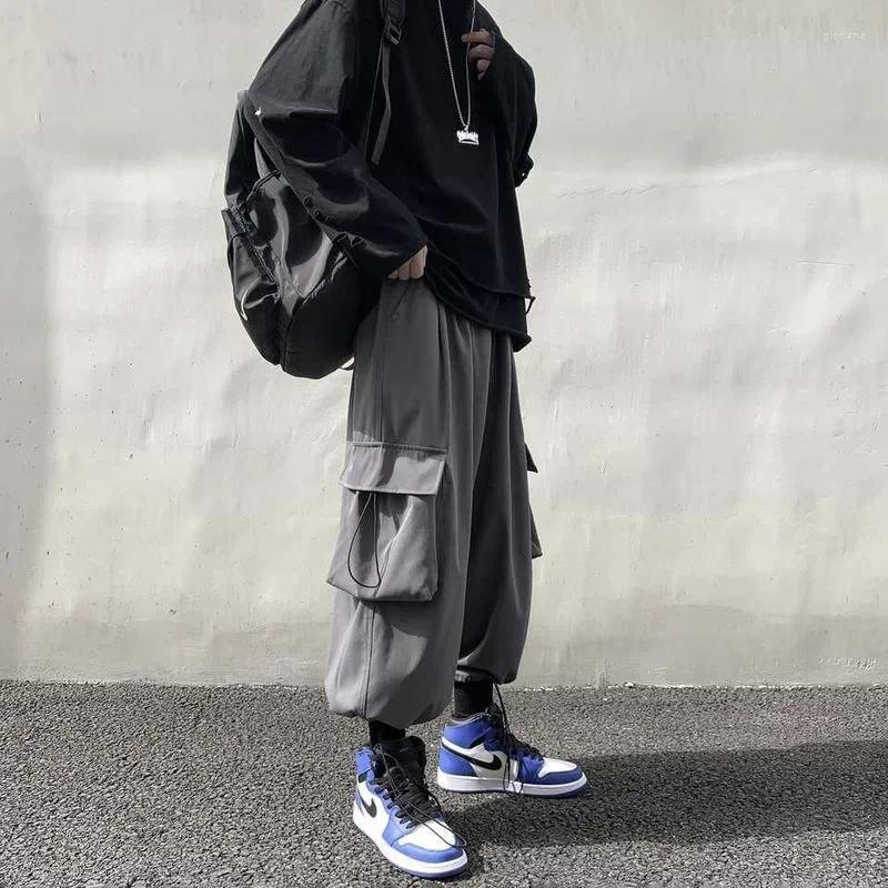 

Men's Pants Korean Trend Sport Ankle-length Bottom Preppy All-match Techwear Overalls Loose Trousers Casual Cargo Men, G336 gray