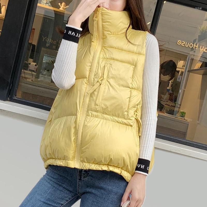 

Women's Vests Vest Woman Coat Down Cotton Short Waistcoat Winter Solid Stand Collar Sleeveless Jacket Korean Fashion 2022 Gilet Femme, Beige