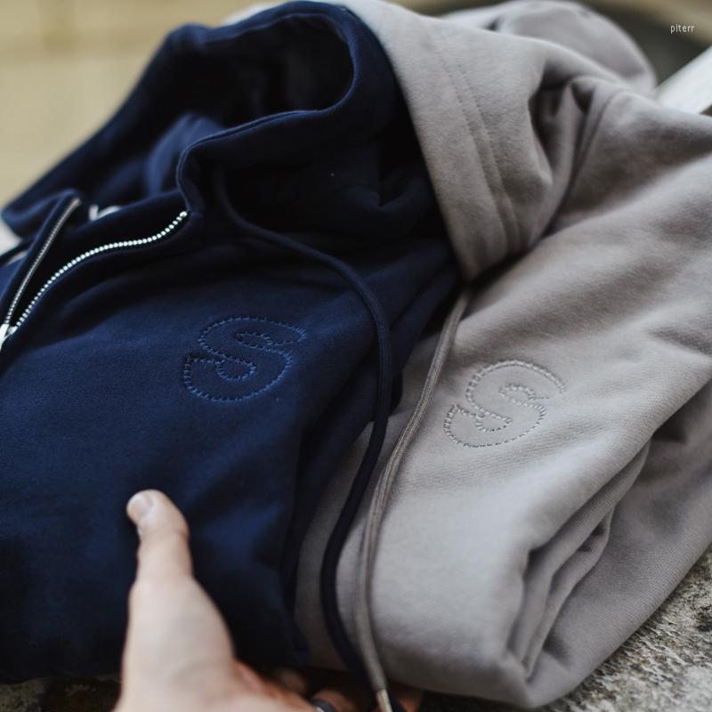 

Men' Hoodies Saucezhan Man Autumn And Winter Fleece Embroidery Solid Color Men Loose Fit Keep Warm 420g/m, Gray