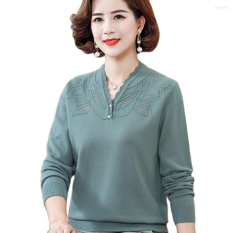 

Women's Sweaters Mother Wear Autumn Knitwear Fashion Middle-aged Sweater High Quality Elegant Slim Knit Jumper V-neck Female Pullovers, Red