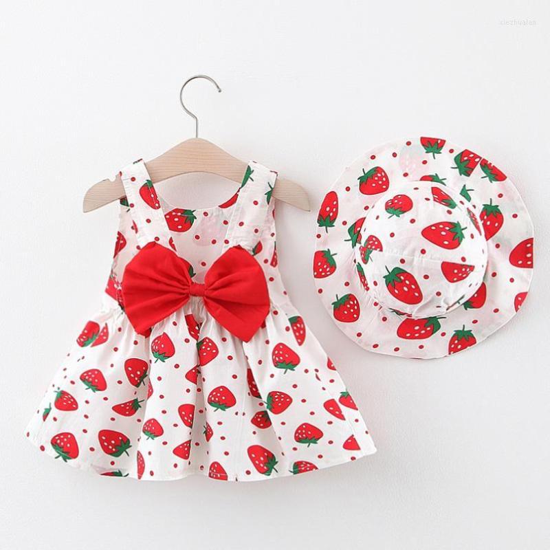 

Girl Dresses Baby Girls With Hat 2pcs Clothes Sets Kids Sleeveless Birthday Party Suspenders Printing Princess Dress0-3Y, Ivory