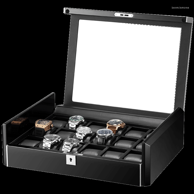 

Watch Boxes MELANCY Storage Box Black Carbon Fiber Solid Wood Case 18 Slot Display Collection Gift