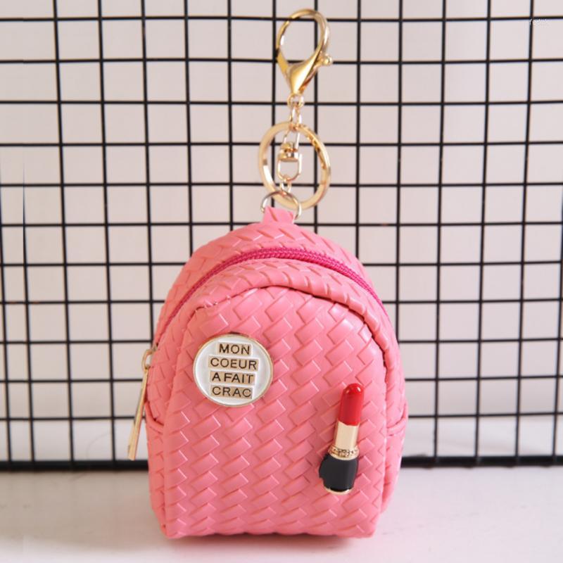 

Wallets 1pcs Imitation Woven Cute Portable Mini Back Pack Coin Purse Women Earphone Storage Bag Pouch Keychain PU Zipper Small Wallet, Gld