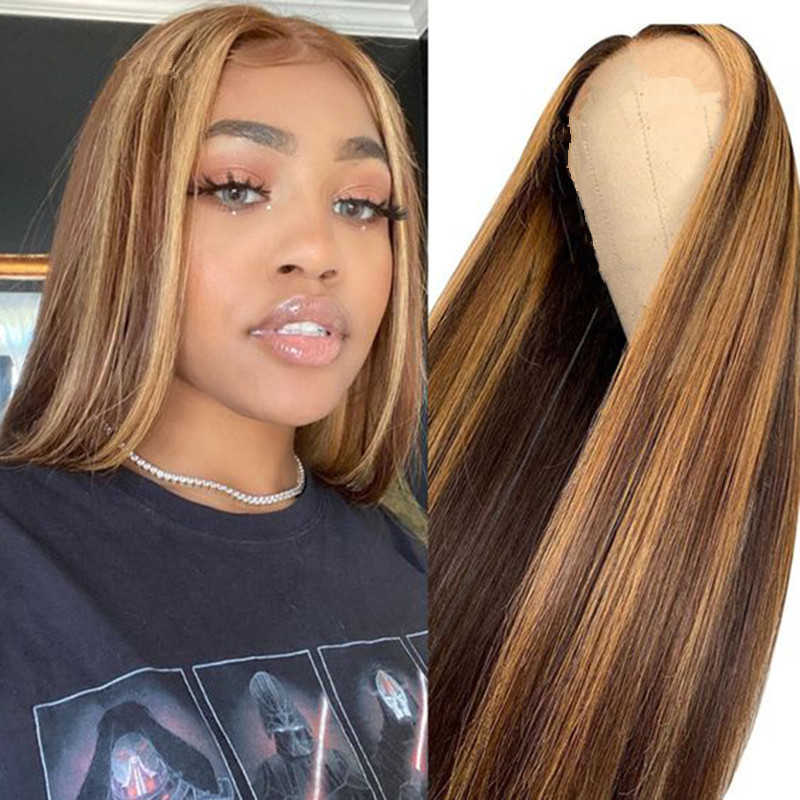 

Synthetic Wigs 2022 new style women's wig head cover gradual color medium length straight hair chemical fiber high temperature silk 221010, Button subnet