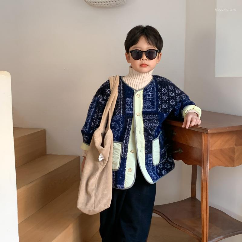 

Jackets 3927E Children's Coat 2022 Winter Korean Retro Girl's Thickened Casual Loose Jacket Cotton-padded Boy's Outerwear, Dark green coat