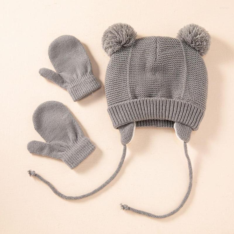 

Hats Cute Knitted Pompom Baby Winter Keep Warm Thick Windproof Beanie Hat For Chirlden Outdoor Sport Boys Girls With Gloves