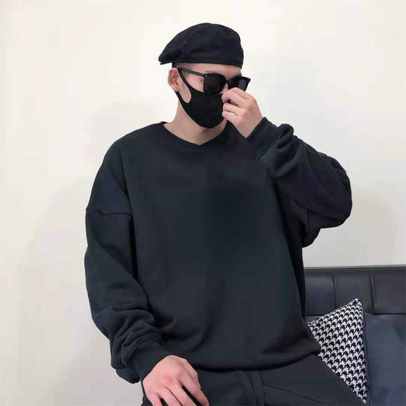 

Women' Hoodies Sweatshirts autumn g-word flocking printing American fashion brand high street Plush couple loose fog sweater men, Black