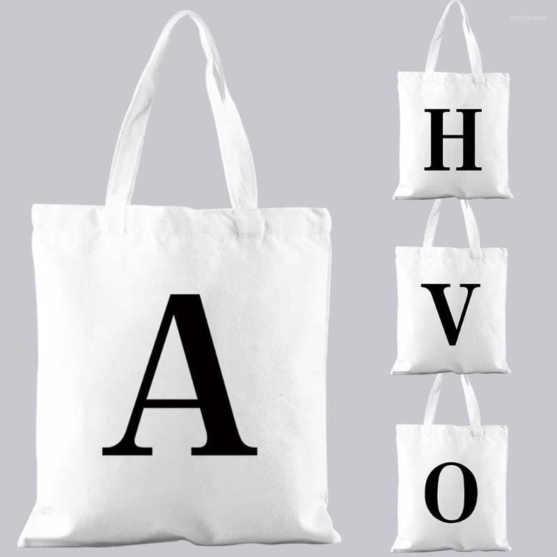 

Shopping Bags Fashion Bag Handbag White Commuter Tote Casual Shoulder Reusable Folded Canvas Initial Name Pattern Printing, 2black b