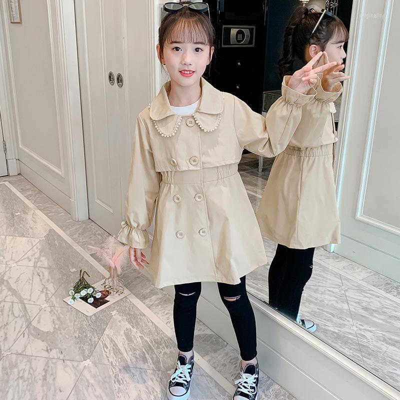 

Coat Girls Jacket Spring Autumn Teenager Trench Tops For Pearl Collar Children Clothing Double-breasted Kids Outerwear, Color at picture