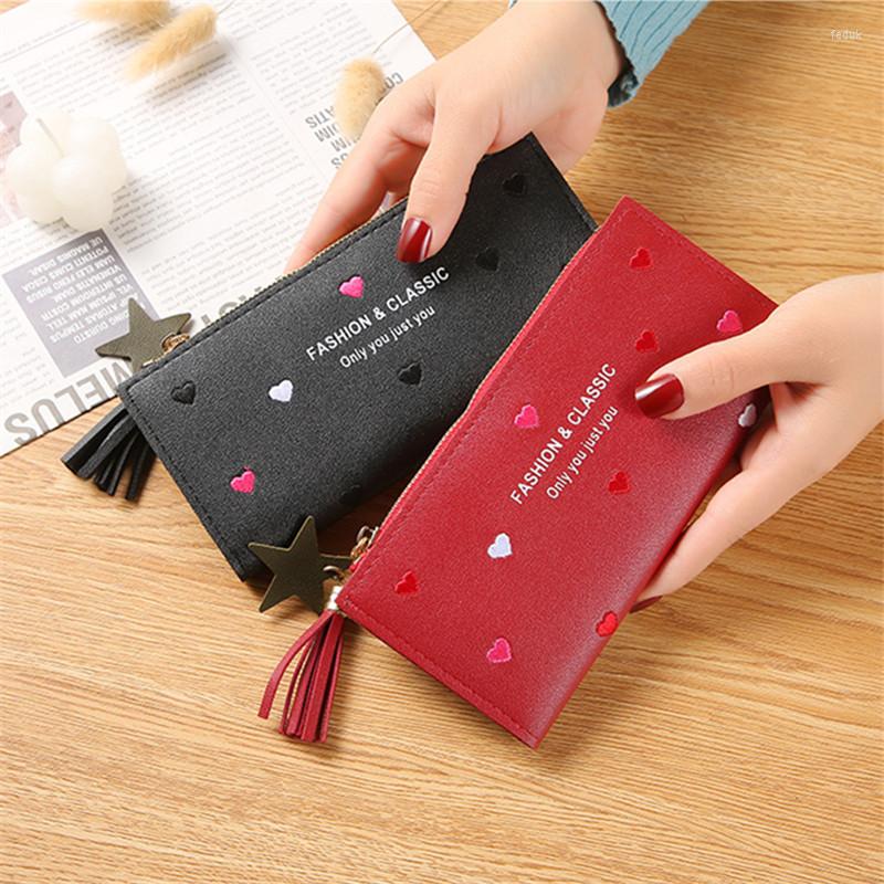 

Wallets Fashion PU Leather Long Women's Ladies Tassel Zipper Hasp Clutch Female Coin Purse Money Clip Bag Card Holder Handbag, Red