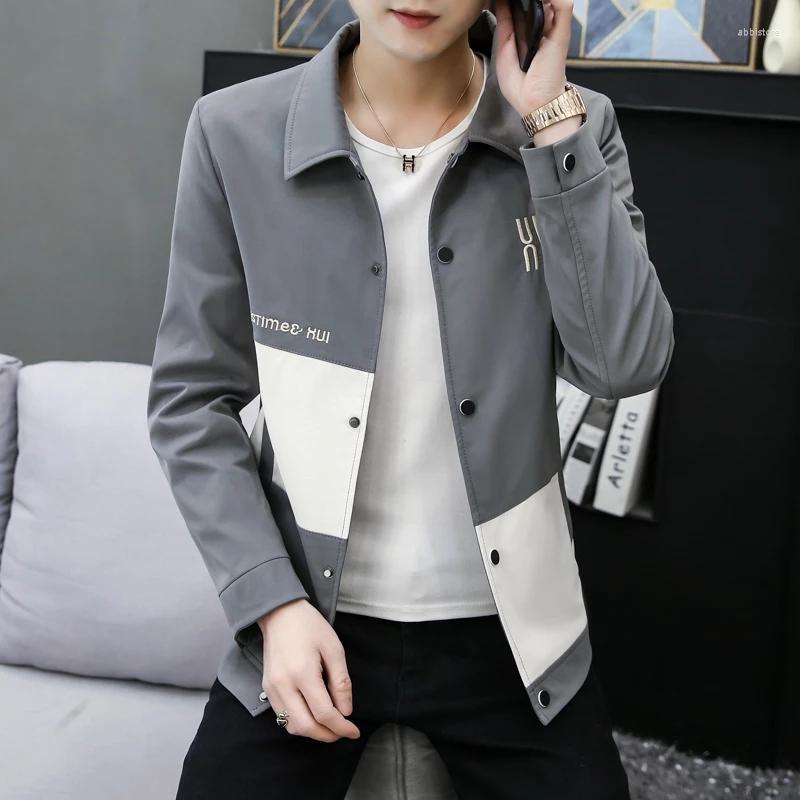 

Men's Jackets Jaket Bomber Kerah Lipat Bersambungan Mode Streetwear Atasan Pakaian Pri Musim Semi Gugur Mantel Bisnis Kasual Pria, Beige